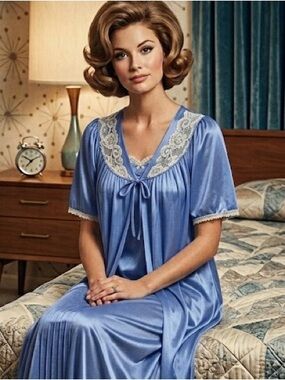 VTG Sans Souci lace trim gown and robe set